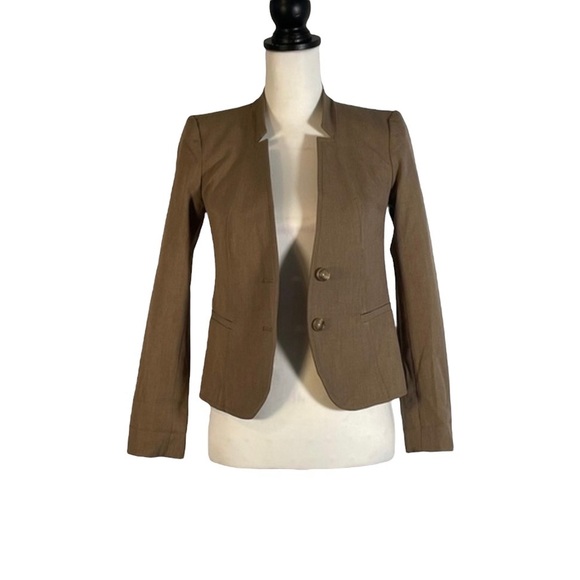 Loft Brown Notched Collar Open Front 2 Button Closure Long Sleeve Blazer XXSP - Picture 1 of 11